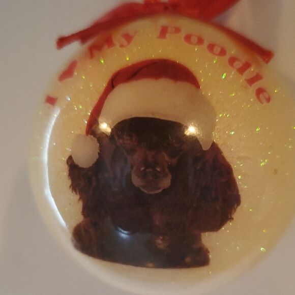 I Love My Poodle Holiday Ornament - Cream and Red - Picture 2 of 4